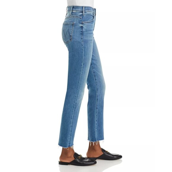 248$ MOTHER The Hustler High Rise Frayed Flare Leg Ankle Jeans Size 28 Blue - Picture 3 of 5